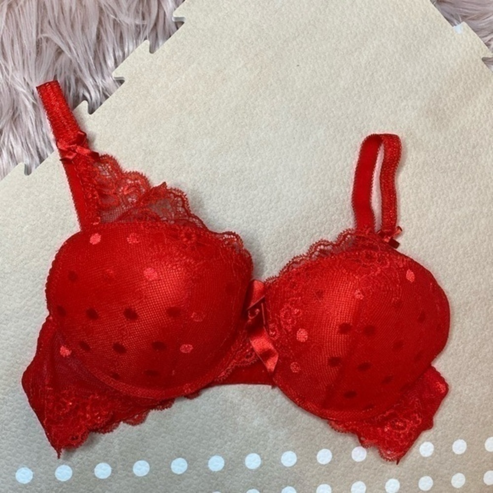 Red Lace Polka Dot Bra 34C